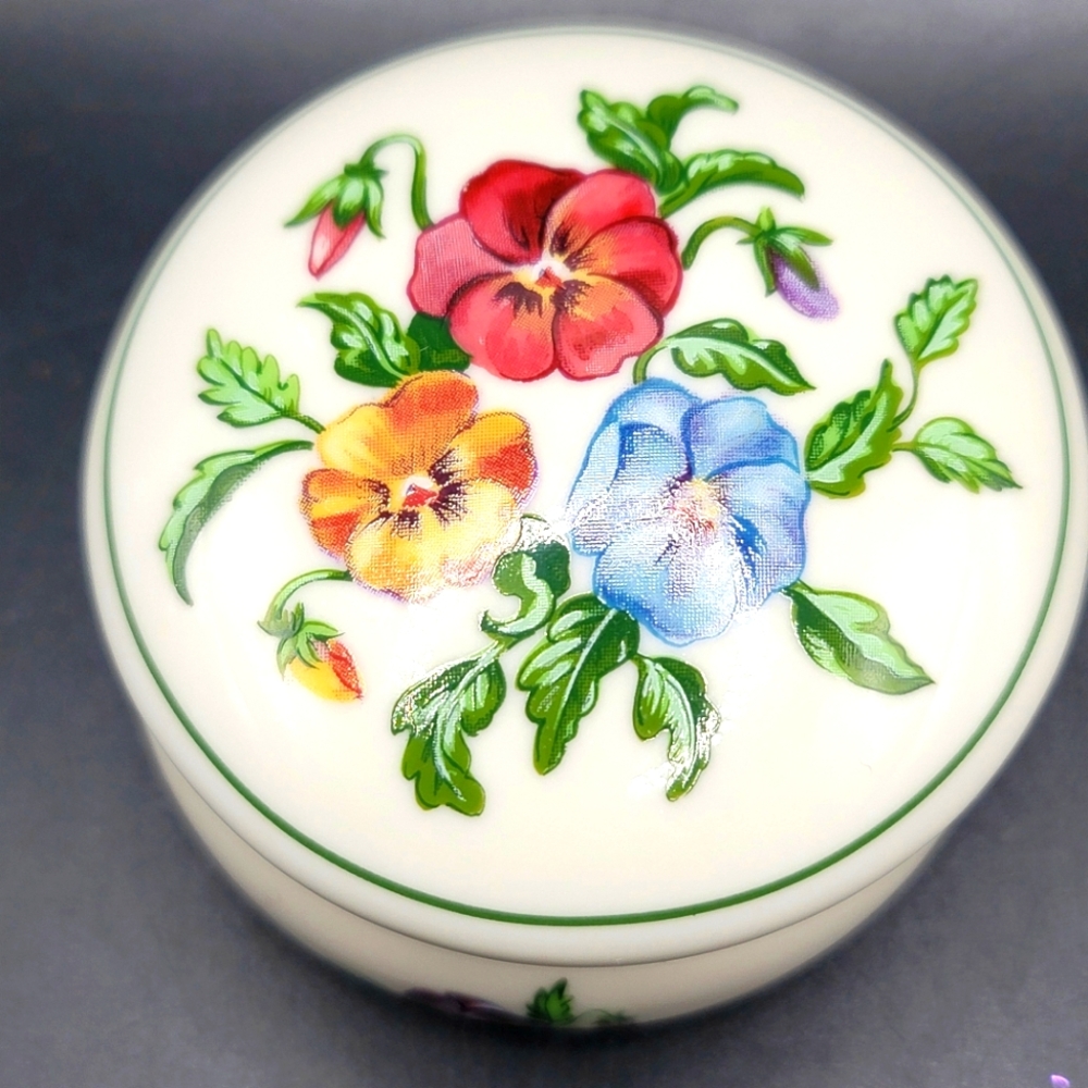 Porcelain Pansies Hinged Trinket Box